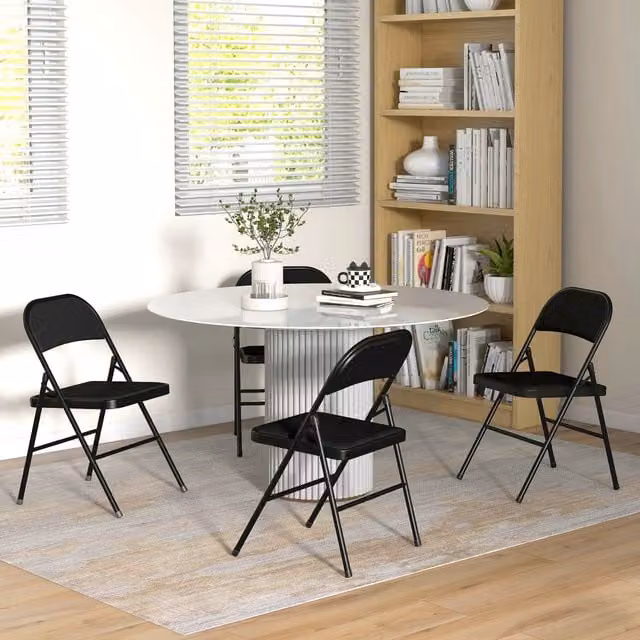 Juego de 2 sillas plegables de metal PZCC con tapizado en cuero sintético PU negro y asiento acolchado