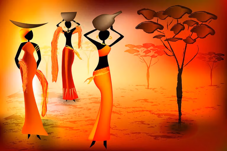 Cuadro Hexoa Noche Africana con impresión sobre lienzo en color naranja An: 90 cm, Al: 60 cm