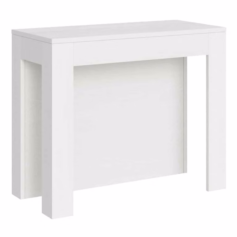 Consola extensible Ityhome en efecto madera fresno y blanco para salón o comedor An/P/Al: 90 x 42 x 77 cm con extensión hasta 290 cm