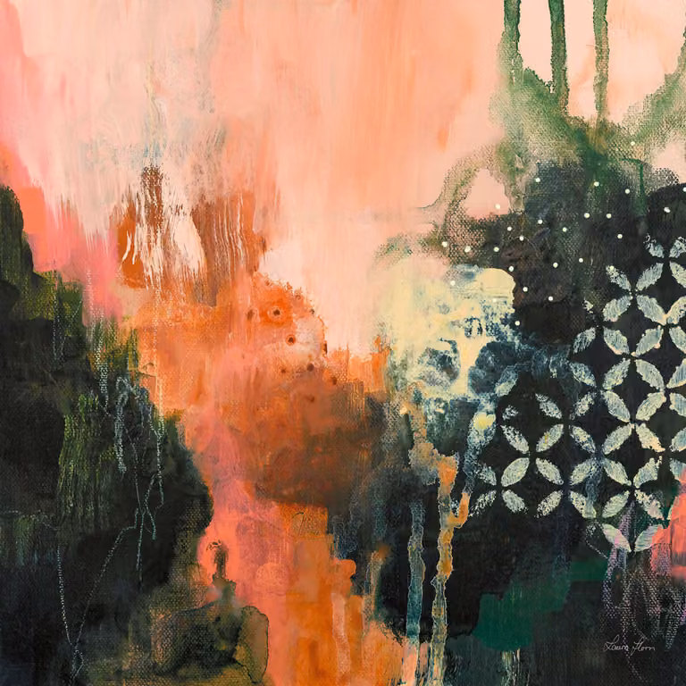 Cuadro abstracto Tips Brush de Hexoa, impresión sobre lienzo multicolor y rosa, 80 x 80 cm