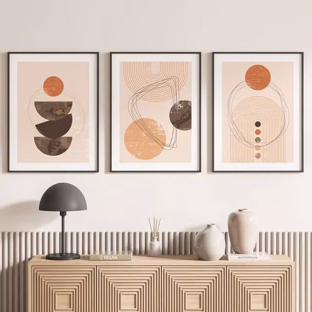 Lote de 3 pósteres decorativos Lumalea estilo boho con diseño abstracto y multicolor, An/Al: 30 x 40 cm